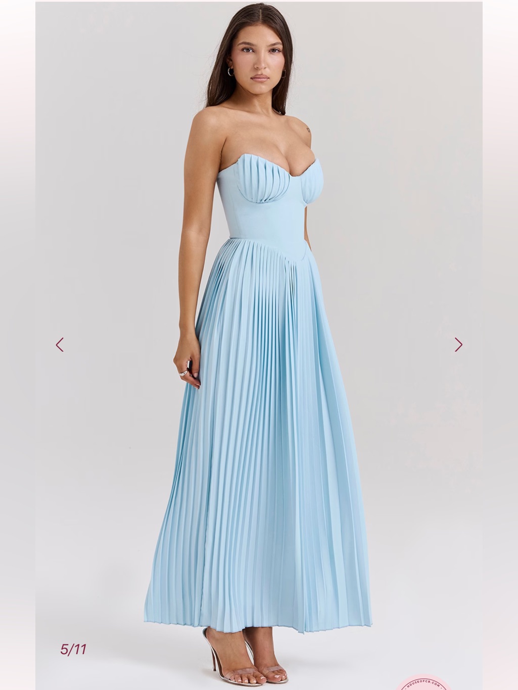 House Of Cb Strapless Pleated Light Blue Gown